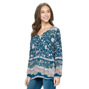 Chic Floral V-Neck Blouse - Blue